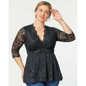 Kiyonna Women's Linden Lace Peplum Top, Sz 2(18-20) In Black. Romantic, Feminine
